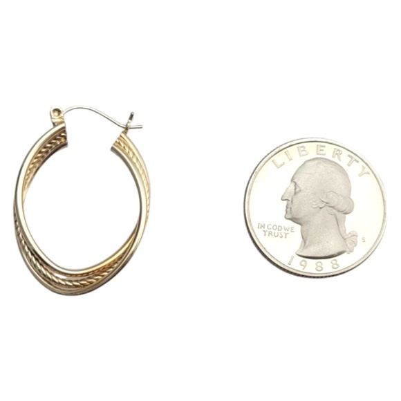 10K Yellow Gold Twisted 3 Band Hoop Earrings #21089 - Picture 5 of 6